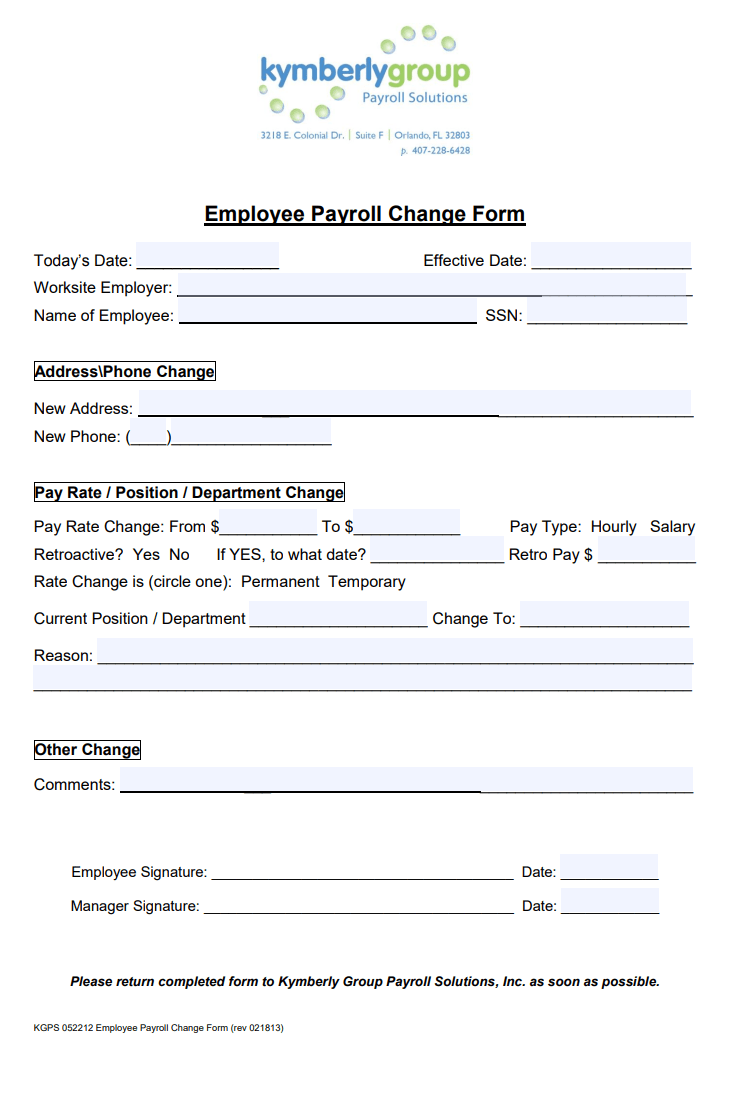 Payroll Change Form | Free Payslip Templates