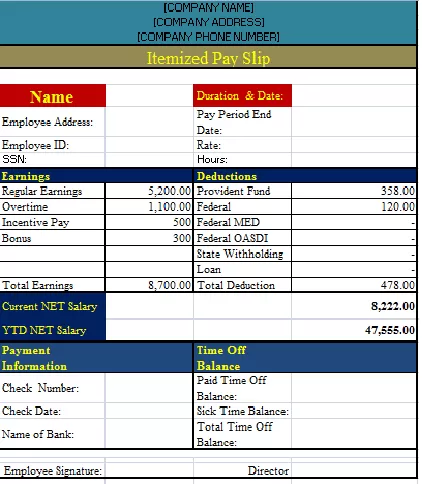 Itemized Payslip template