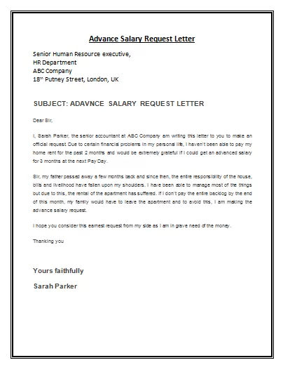 Advance Salary Request letter Template