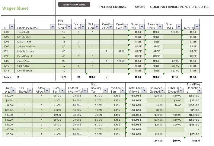 Daily Wages Template