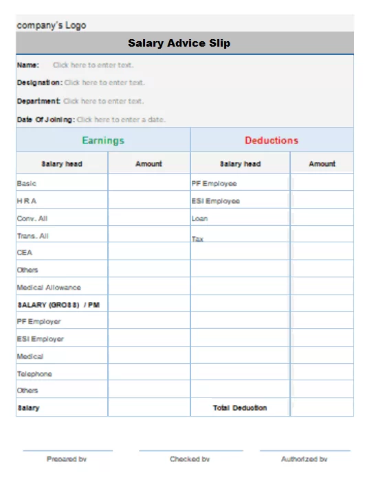 Salary Advice Slip Template