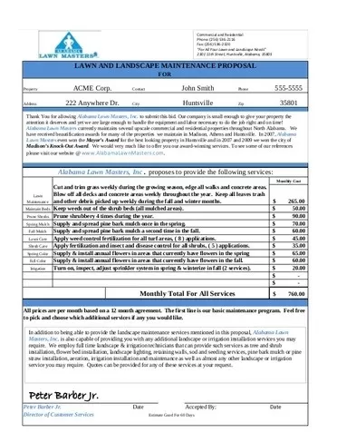 Lawn care Job Proposal Template