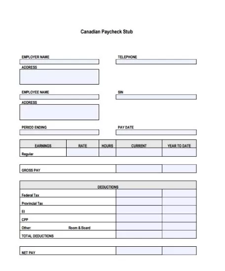 Canadian Pay Stub Template