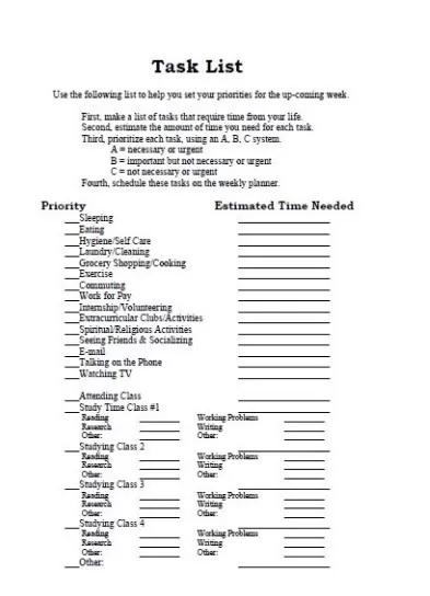 Employee Task List Template PDF