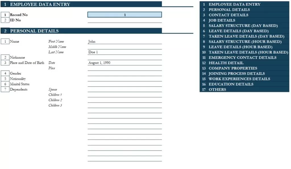 Employee Database Template Excel