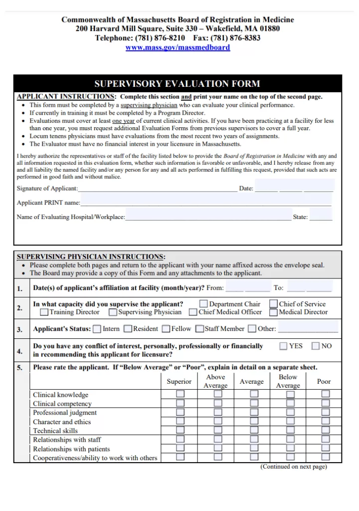 Professional Supervisor Evaluation Form