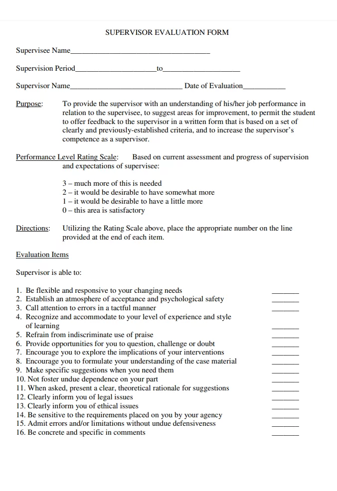 Supervisor Evaluation Form Template