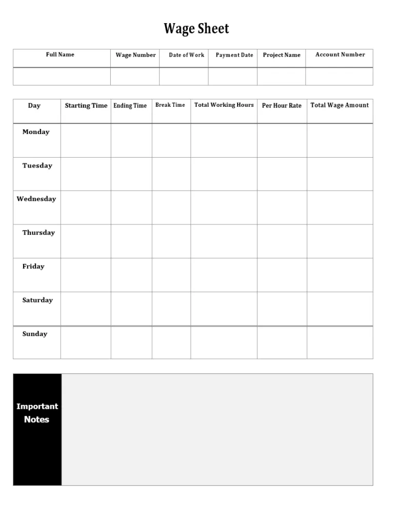 Wage Sheet Template